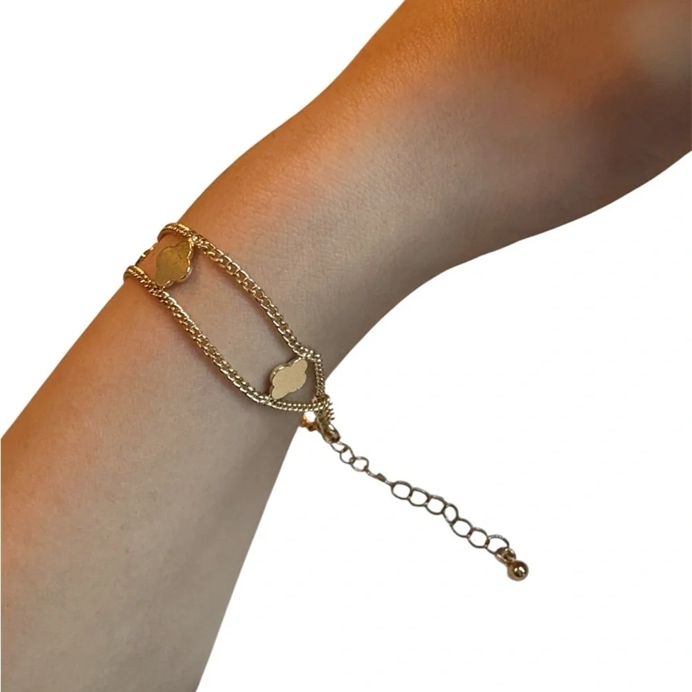 Gold alhambra clover double layered bracelet